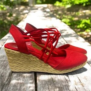 Lauren Ralph Lauren Red Espadrille Wedge Sandals